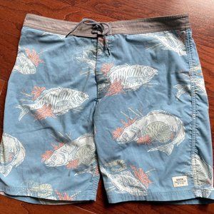 Vintage Katin American Surf Co Fish Board Shorts Swim Trunks Size 36 Men